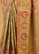 Golden And Red Zardosi Embroidered Kanjivaram Silk Classic Saree